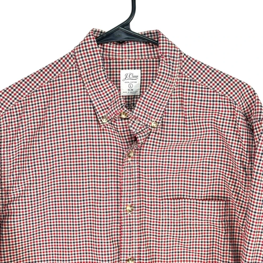 J. Crew Mens Slim Fit Button‎ Down Shirt Long Sleeve Gingham Red Blue Size Large